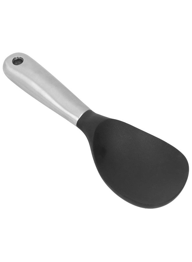 BORDSTRACT Rice Spoon, Silicone Rice Paddle Nonstick Rice Serving Spoon Stainless Steel Heat-Resistant Pan Cooking Utensil Rice Scoop with Hanging Hole for Rice Mashed Potato(Weight 130g) - Image 1