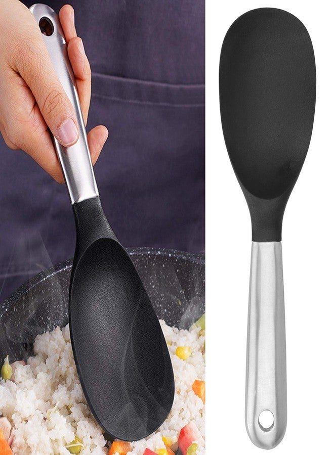 BORDSTRACT Rice Spoon, Silicone Rice Paddle Nonstick Rice Serving Spoon Stainless Steel Heat-Resistant Pan Cooking Utensil Rice Scoop with Hanging Hole for Rice Mashed Potato(Weight 130g) - Image 3