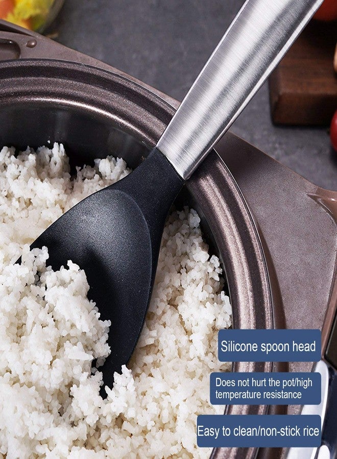 BORDSTRACT Rice Spoon, Silicone Rice Paddle Nonstick Rice Serving Spoon Stainless Steel Heat-Resistant Pan Cooking Utensil Rice Scoop with Hanging Hole for Rice Mashed Potato(Weight 130g) - Image 4