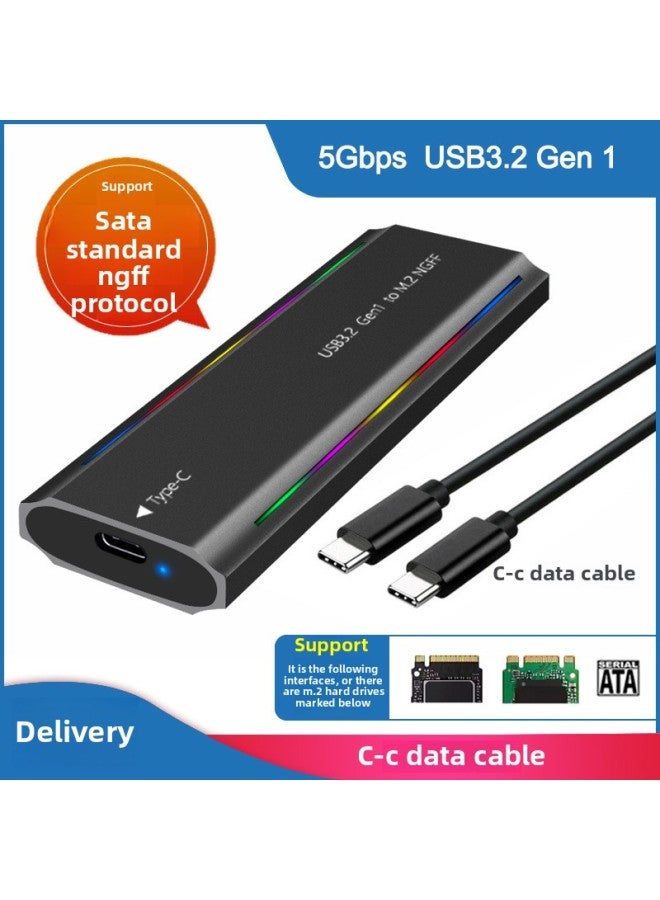 M.2 Solid State USB3.1NGFF  Nvme Protocol Hard Disk Box Type-C RGB Light Aluminum Alloy Mobile Hard Disk Box-Colour:Tn07-l-cc (ngff Protocol) Black