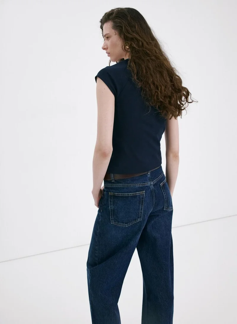 MANGO Cotton T-shirt with contrasting trim