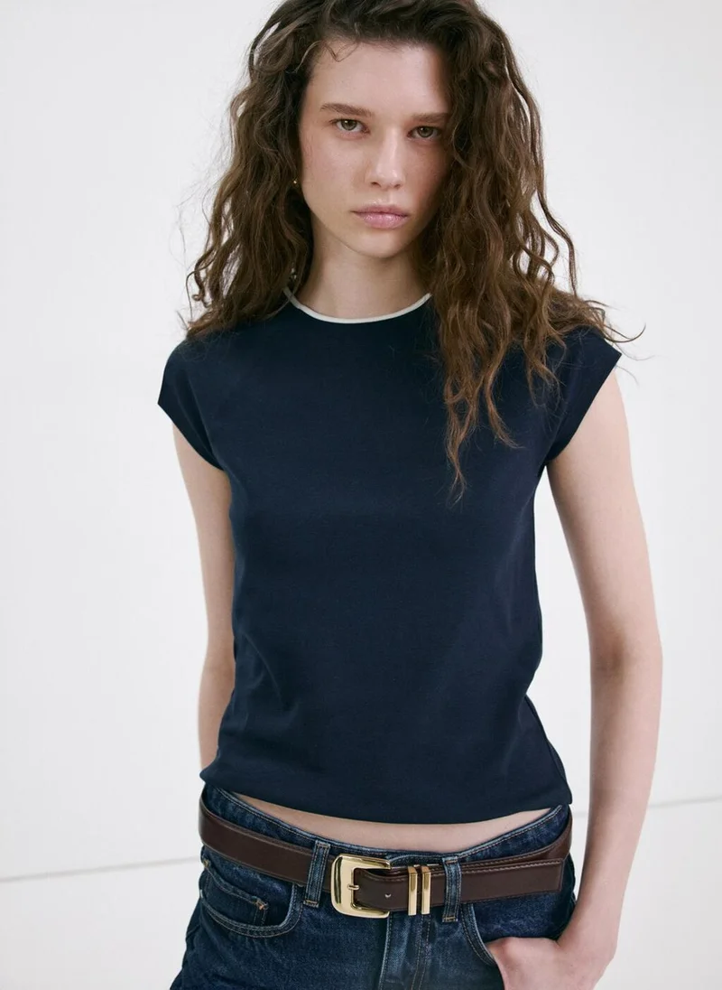 MANGO Cotton T-shirt with contrasting trim
