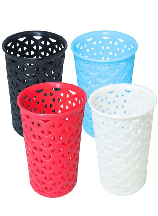 MORVI Linea Big Round Plastic Multipurpose Organizer For Kitchen, Bathroom, Salon, Office|Stationery,Cutlery,Pen,Makeup Brushes Holder|Hanging Toothbrush Stand |Pack Of 4 | BLACK RED WHITE BLUE - Image 1