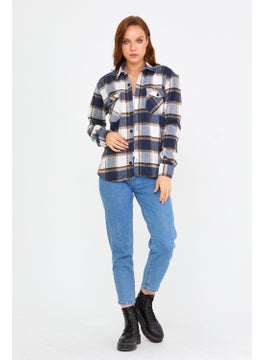 Cool Tarz Cool Style Blue-Brown Women's Slim Fit Button-down Collar Double Pocket Lumberjack Plaid Shirt  - Image 2