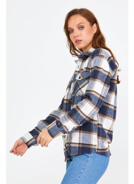 Cool Tarz Cool Style Blue-Brown Women's Slim Fit Button-down Collar Double Pocket Lumberjack Plaid Shirt  - Image 5