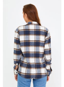Cool Tarz Cool Style Blue-Brown Women's Slim Fit Button-down Collar Double Pocket Lumberjack Plaid Shirt  - Image 3