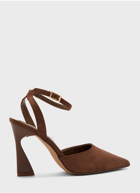 Faux Suede Ankle Strap Pointed Pump