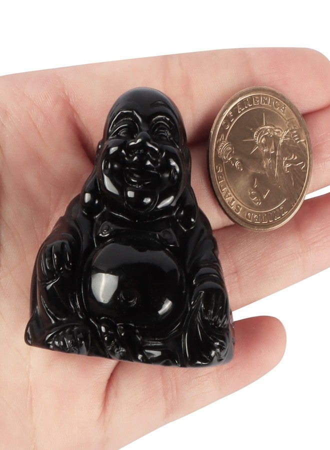 Artistone Black Obsidian Crystal Happy Buddha Statue 2 Inch Hand Carved Gemstone Sitting Maitreya Laughing Buddha Figurine Pocket Healing Stone for Home DecorPocket Stone Home Decoration - Image 5