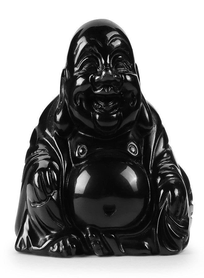Artistone Black Obsidian Crystal Happy Buddha Statue 2 Inch Hand Carved Gemstone Sitting Maitreya Laughing Buddha Figurine Pocket Healing Stone for Home DecorPocket Stone Home Decoration - Image 1
