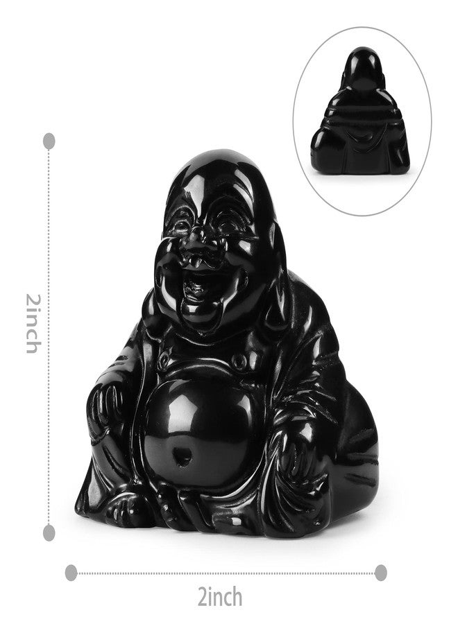 Artistone Black Obsidian Crystal Happy Buddha Statue 2 Inch Hand Carved Gemstone Sitting Maitreya Laughing Buddha Figurine Pocket Healing Stone for Home DecorPocket Stone Home Decoration - Image 2