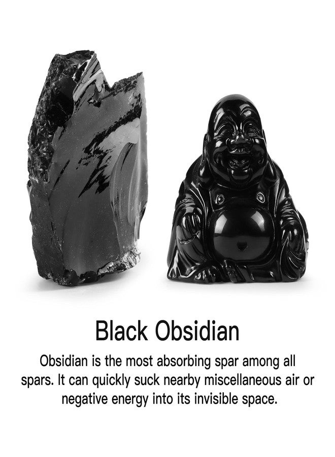 Artistone Black Obsidian Crystal Happy Buddha Statue 2 Inch Hand Carved Gemstone Sitting Maitreya Laughing Buddha Figurine Pocket Healing Stone for Home DecorPocket Stone Home Decoration - Image 4
