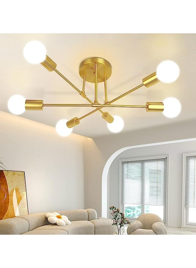 Ceiling Lights Fixture, Modern Gold Sputnik Chandeliers, Semi Flush Mount Golden Ceiling Lamp Industrial LED Ceiling Lighting for Bedroom Living Dining Room,6-Light,(Bulbs Not Included) - Image 1