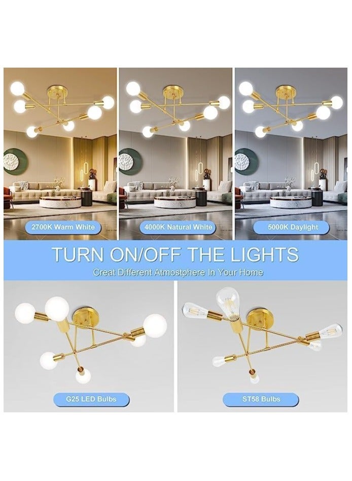 Ceiling Lights Fixture, Modern Gold Sputnik Chandeliers, Semi Flush Mount Golden Ceiling Lamp Industrial LED Ceiling Lighting for Bedroom Living Dining Room,6-Light,(Bulbs Not Included) - Image 5