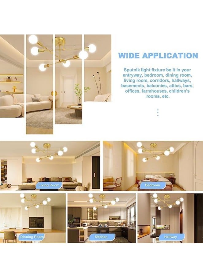 Ceiling Lights Fixture, Modern Gold Sputnik Chandeliers, Semi Flush Mount Golden Ceiling Lamp Industrial LED Ceiling Lighting for Bedroom Living Dining Room,6-Light,(Bulbs Not Included) - Image 4
