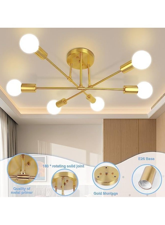 Ceiling Lights Fixture, Modern Gold Sputnik Chandeliers, Semi Flush Mount Golden Ceiling Lamp Industrial LED Ceiling Lighting for Bedroom Living Dining Room,6-Light,(Bulbs Not Included) - Image 3