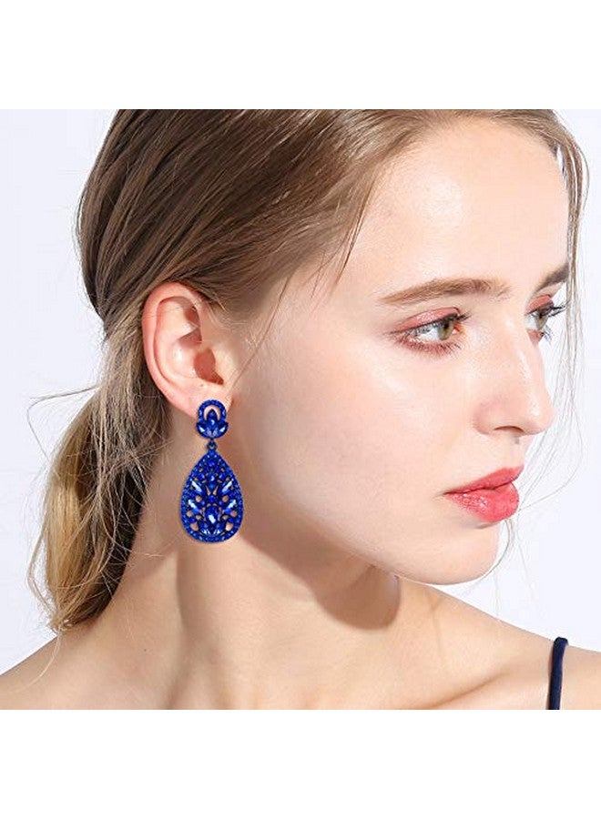 EleQueen Women'S Wedding Bridal Austrian Crystal Bohemia Teardrop Chandelier Dangle Earrings Royal Blue Color Bluetone - Image 3