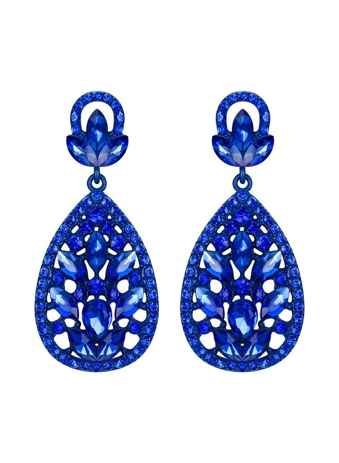 EleQueen Women'S Wedding Bridal Austrian Crystal Bohemia Teardrop Chandelier Dangle Earrings Royal Blue Color Bluetone - Image 1
