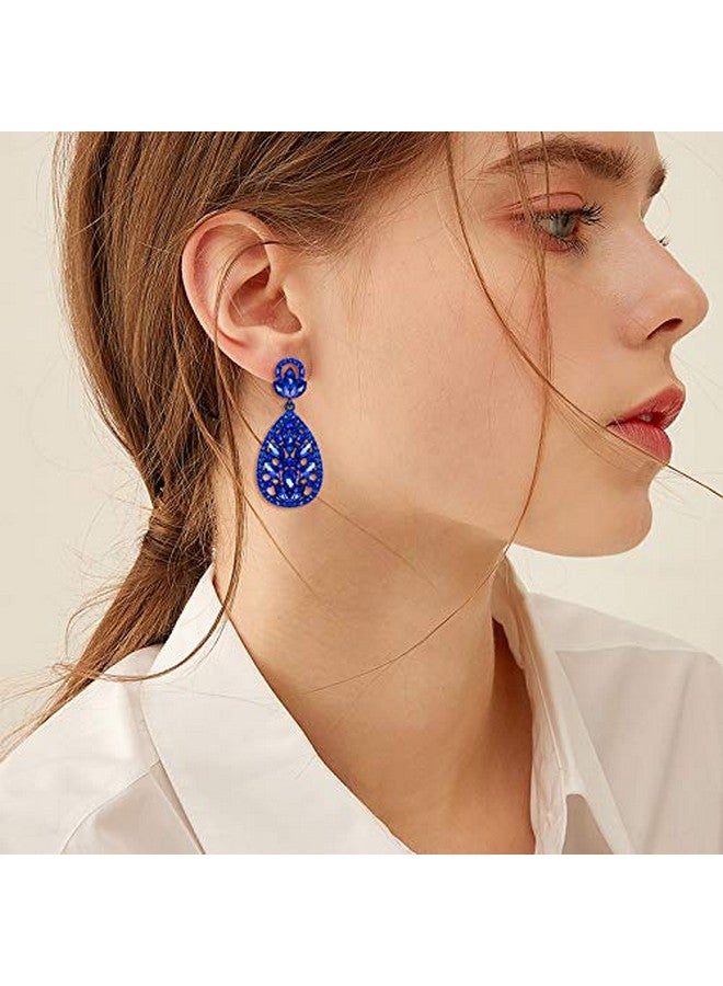 EleQueen Women'S Wedding Bridal Austrian Crystal Bohemia Teardrop Chandelier Dangle Earrings Royal Blue Color Bluetone - Image 4
