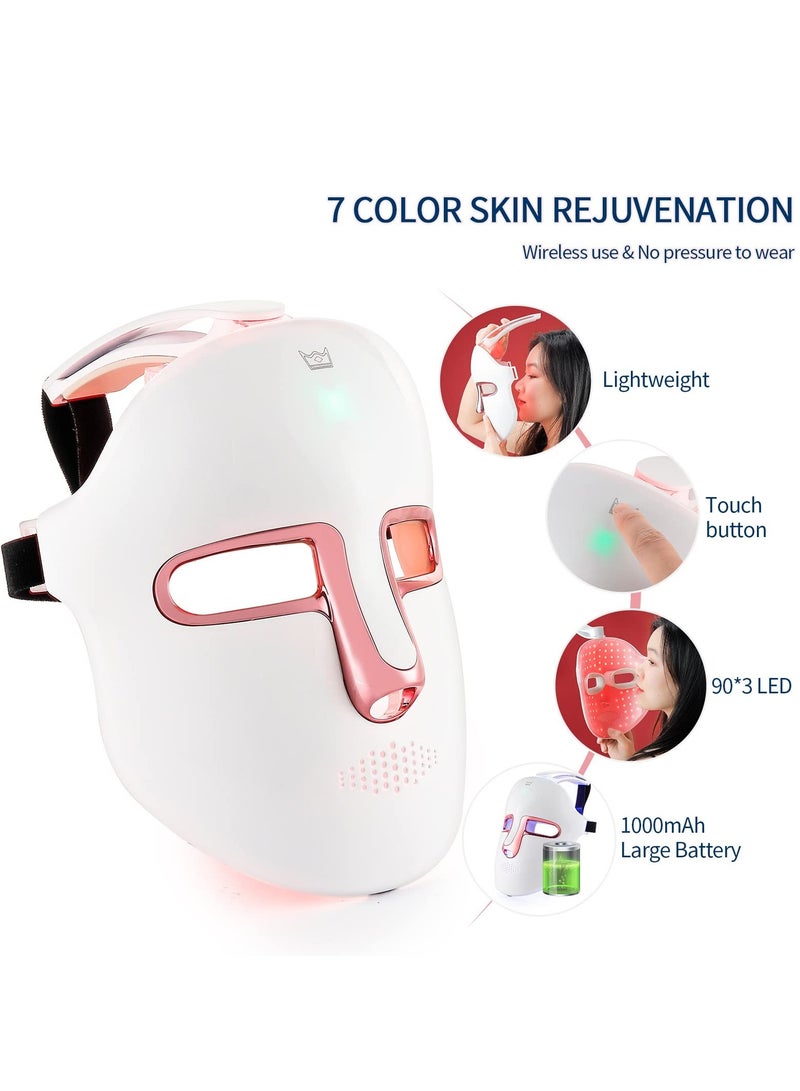 Cordless 7 Color LED Face Light Therapy Mask Beauty Skin Rejuvenation Photon Device for Skin Rejuvenation Anti Aging Removal Wrinkles Shrink Pores Fine Lines Skin Tightening - Image 2