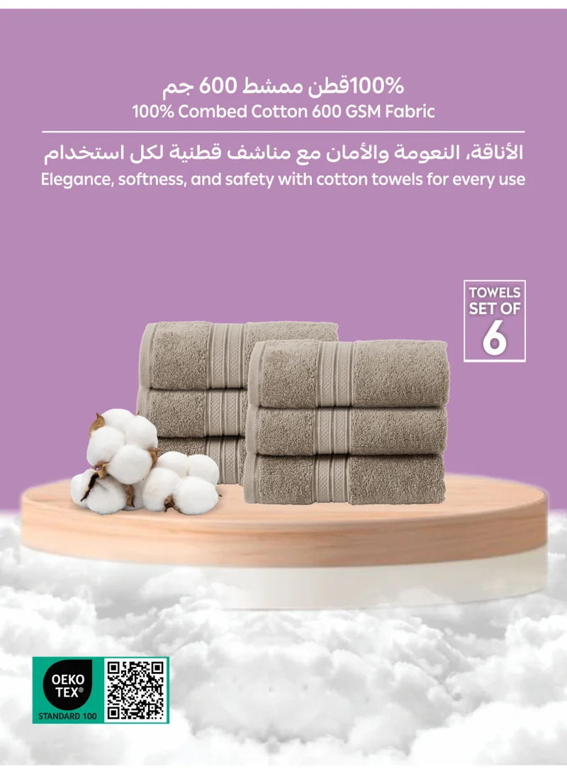 Donetella 6-Pcs Hand Towel Set (40x70 cm) – 100% Combed Cotton 600 GSM | Quick Dry, Ultra-Absorbent, Thick & Plush | Ideal for Spa, Gym, Hotel & Everyday Luxury