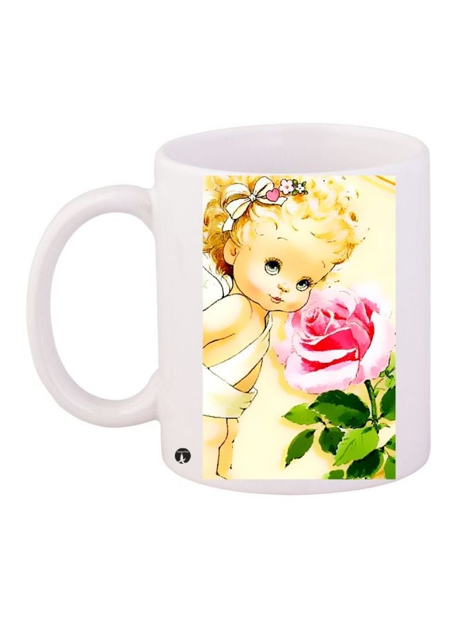 RYN Little Girl Printed Coffee Mug White/Green/Pink 11ounce