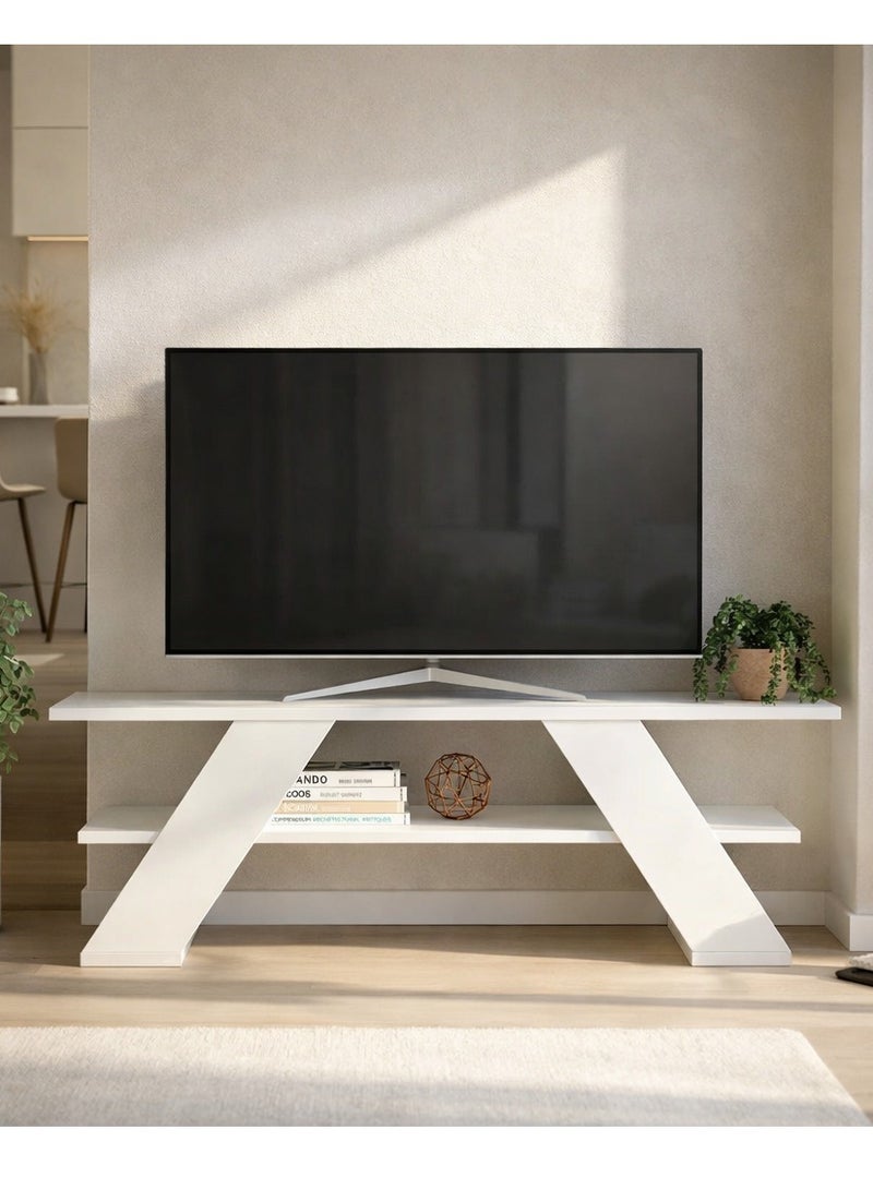 Mourah Home Farfalla Modern Tv Stand Up To 50 Inches Tvs | Modern Tv Units For Living Room | 2Tier Shelf Wooden Storage Cabinet | 120X33.5X40 Cm| White- 2 Years Warranty - Image 1