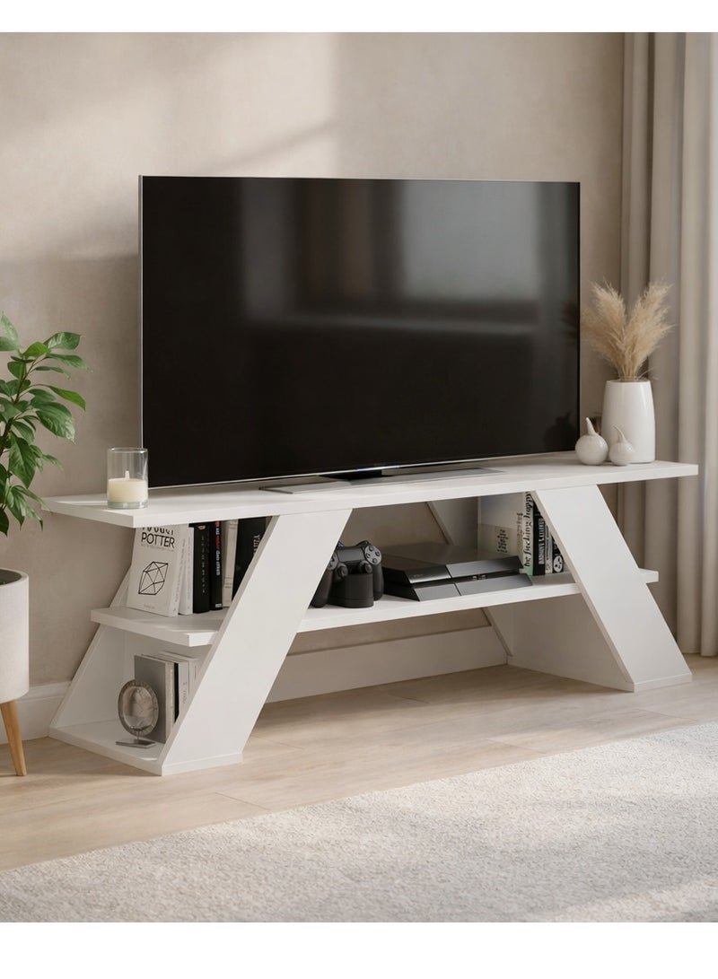 Mourah Home Farfalla Modern Tv Stand Up To 50 Inches Tvs | Modern Tv Units For Living Room | 2Tier Shelf Wooden Storage Cabinet | 120X33.5X40 Cm| White- 2 Years Warranty - Image 2