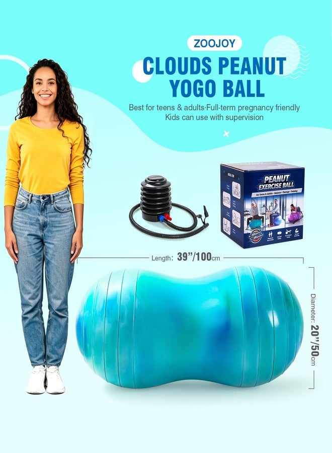 ZOOJOY Peanut Ball, 20X39 Inch Anti-Burst Exercise Ball with Pump - Non-Slip Yoga Ball for Pregnancy Stretching, Adult Exercise, Core Strength, Physical Therapy, Workout Chair Alternative - Image 2