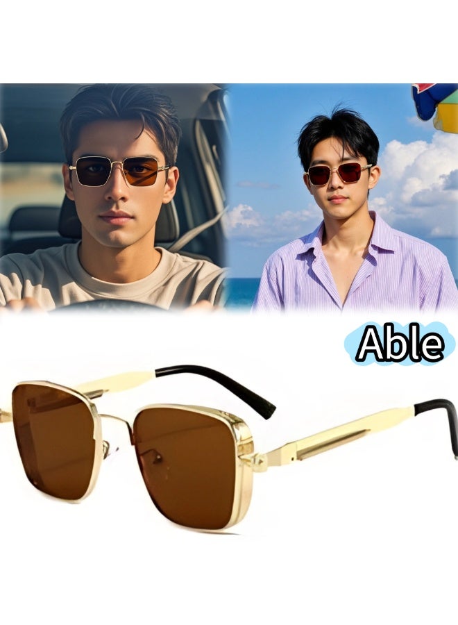 ABLE 【2025New Glasses】Unisex Polarized Metal Punk Sunglasses - UV400 UV Protection, High-Definition Anti-Glare, Gold Frame - Suitable for Fishing/Shopping/Driving/Travel/Parties, Fashionable Facial Accessory - Image 1