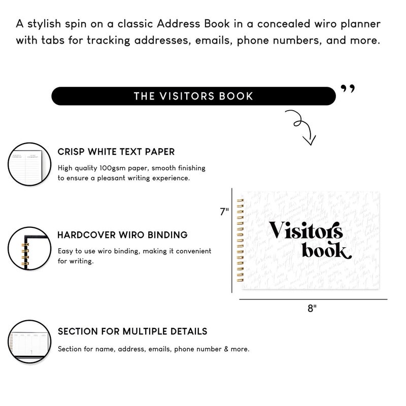 CHAARPAI Visitor Book – 8 x 12 Inches | Handwritten Pattern Wire Bound Guest Register for Hotels, Offices, Exhibitions & Business Use | Medium Size Visitor Log Book for Reception & Front Desk - Image 3