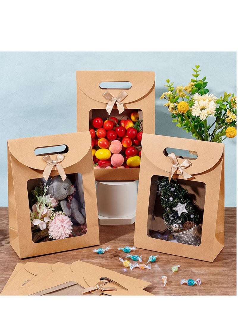 Generic 12Pcs Paper Gift Bags,Standing Gift Bags,Kraft Paper Bags with Window,Brown Gift Bags with Handles,ReusableSuitable for Candy Cookie Wrapping Wedding Parties Store Retail(19 * 26 * 9 cm)  - Image 4