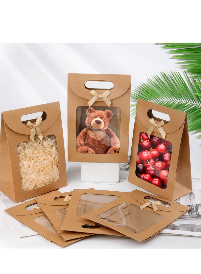 Generic 12Pcs Paper Gift Bags,Standing Gift Bags,Kraft Paper Bags with Window,Brown Gift Bags with Handles,ReusableSuitable for Candy Cookie Wrapping Wedding Parties Store Retail(19 * 26 * 9 cm)  - Image 5