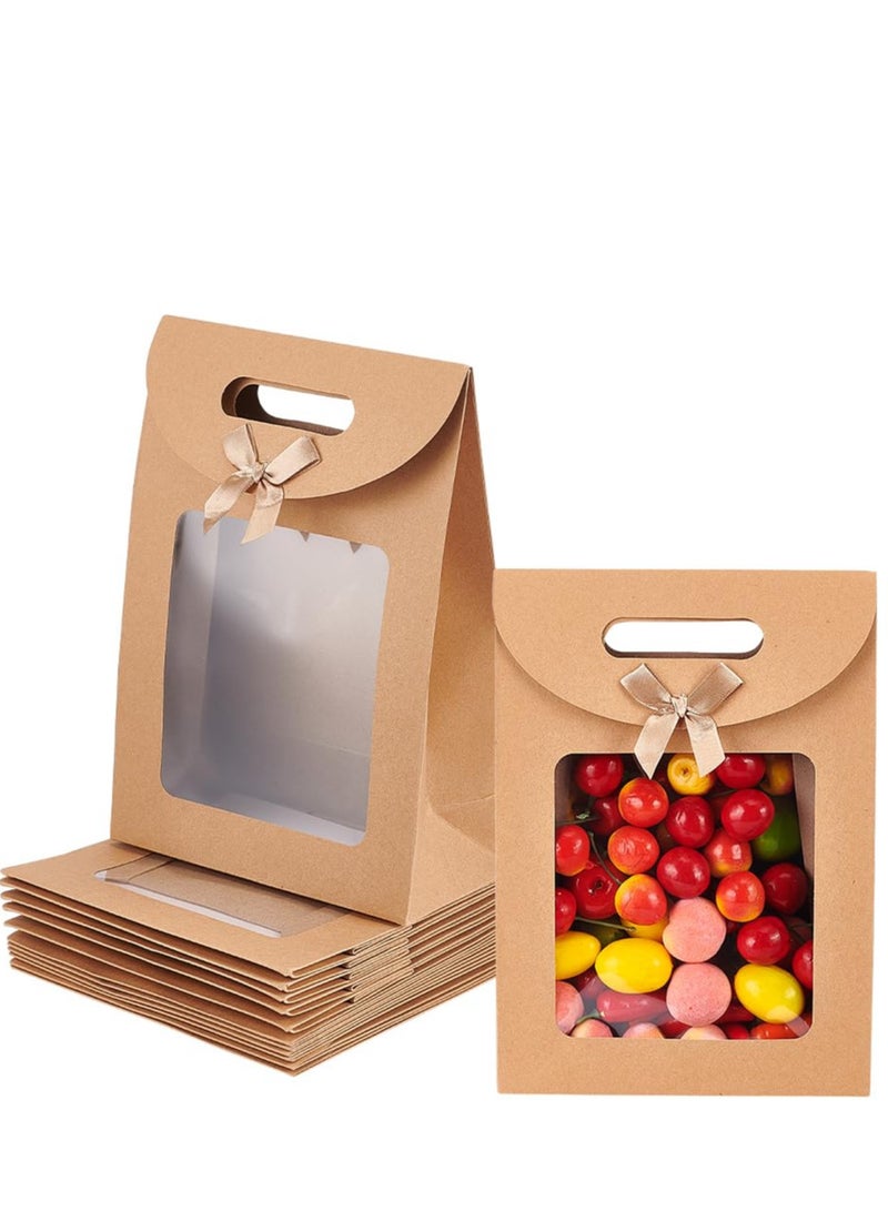 Generic 12Pcs Paper Gift Bags,Standing Gift Bags,Kraft Paper Bags with Window,Brown Gift Bags with Handles,ReusableSuitable for Candy Cookie Wrapping Wedding Parties Store Retail(19 * 26 * 9 cm)  - Image 1