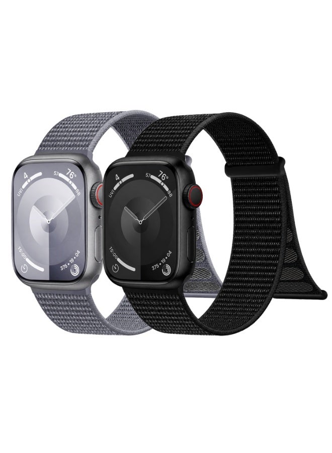 2pcs Pack Nylon Sport Loop Straps Compatible with Apple Watch,  for 38mm/40mm/41mm/42mm(S10,S11), Soft Breathable Adjustable band for iWatch Series 11 10 9 8 7 6 5 4 3 SE, Black/Grey - Image 1
