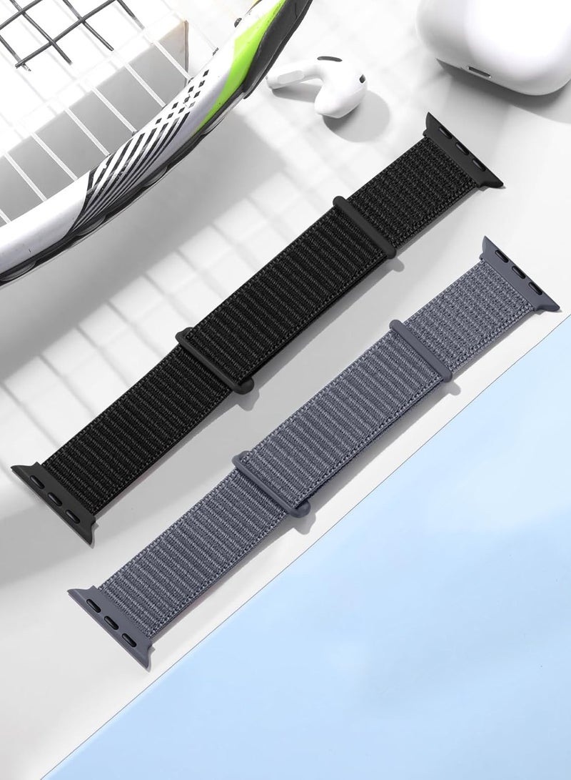 2pcs Pack Nylon Sport Loop Straps Compatible with Apple Watch,  for 38mm/40mm/41mm/42mm(S10,S11), Soft Breathable Adjustable band for iWatch Series 11 10 9 8 7 6 5 4 3 SE, Black/Grey - Image 4