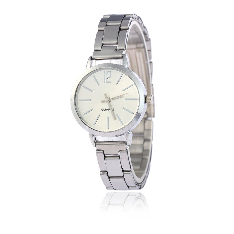 WISH foreign trade watch steel band casual ladies simple digital scale quartz womens watch wholesale wrist watch Silver