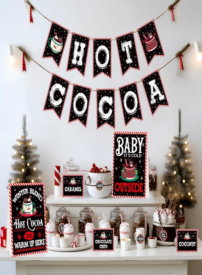 WhatSign Hot Cocoa Bar Kit - Bar Decor Banner Signs Toppings Labels Cup Tags Stickers Hot Cocoa Bar Baby Its Cold Outside Baby Shower Winter Wonderland Christmas Decorations - Image 1