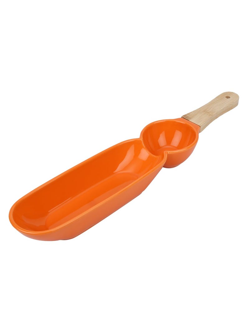 NARRADORA Adore Stoneware Orange 42 cms Divided Trays Dish Platter Ideal for Serving Snack, Dumpling with Sauce Holder, Partition Serving Platter Tray - Image 3