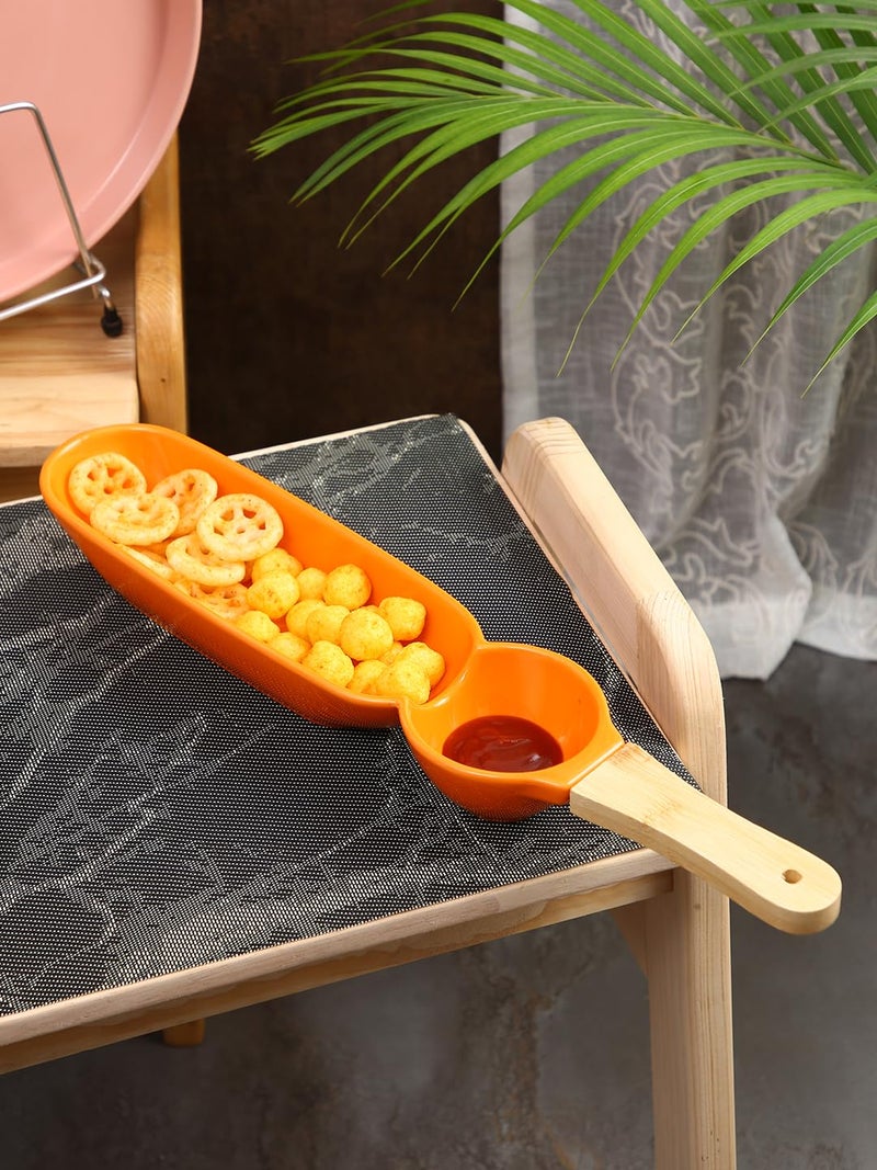 NARRADORA Adore Stoneware Orange 42 cms Divided Trays Dish Platter Ideal for Serving Snack, Dumpling with Sauce Holder, Partition Serving Platter Tray - Image 1