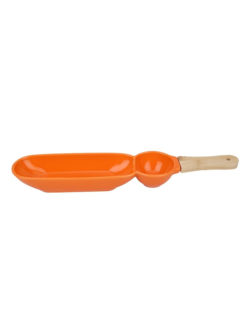NARRADORA Adore Stoneware Orange 42 cms Divided Trays Dish Platter Ideal for Serving Snack, Dumpling with Sauce Holder, Partition Serving Platter Tray - Image 2