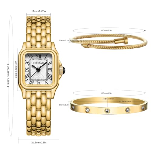 CHEETAH Womens Gold Bangle Watch and Bracelet Set Small Vintage Roman Dial in White - Image 3