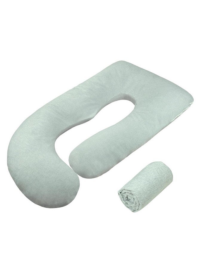 TANOFAR Pregnancy Pillow Cover J Shaped(ONLY Pillowcase), Super Soft Pillowcase Replacement Cover for Maternity Pillow, with Large Sized Zipper, Fits 55/58 Inch Pregnant Pillow, Green - Image 1