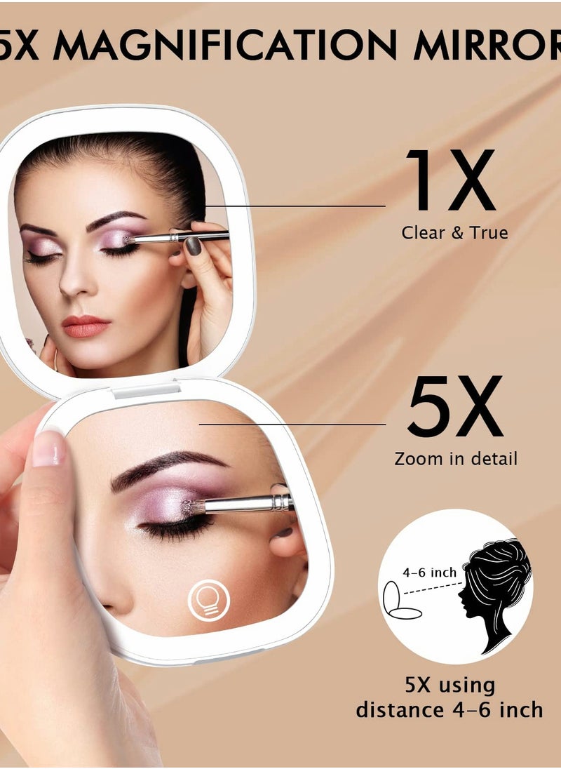Excefore LED Lighted Travel Makeup Mirror, Mini Magnifying Mirrors with Auto-Off Light Make Up Mirror for Purse Folding Rechargeable Vanity Dimmable 3 Colors Home Office  - Image 5