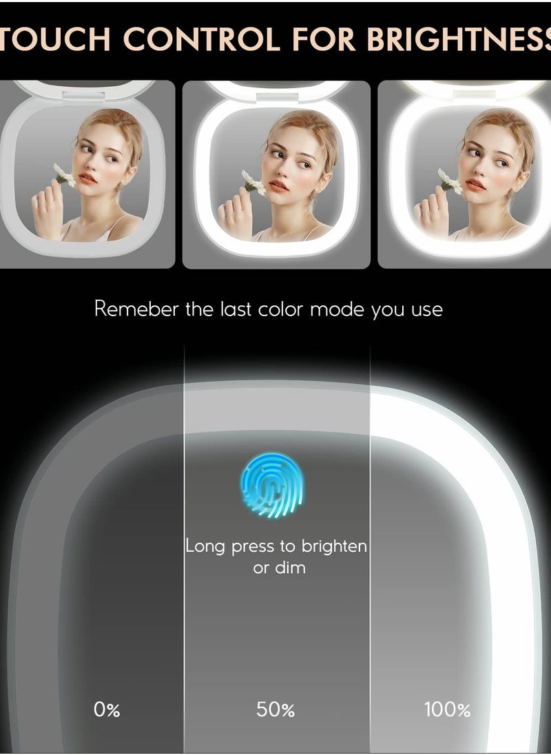 Excefore LED Lighted Travel Makeup Mirror, Mini Magnifying Mirrors with Auto-Off Light Make Up Mirror for Purse Folding Rechargeable Vanity Dimmable 3 Colors Home Office  - Image 4