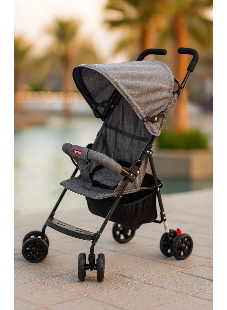 اس ام ار كيدز عربة أطفال خفيفة قابلة للطي، رمادي، مع مظلة واسعة، حزام أمان، وسلة تخزين، مناسبة للأطفال من 6 أشهر حتى 3 سنوات - Image 1