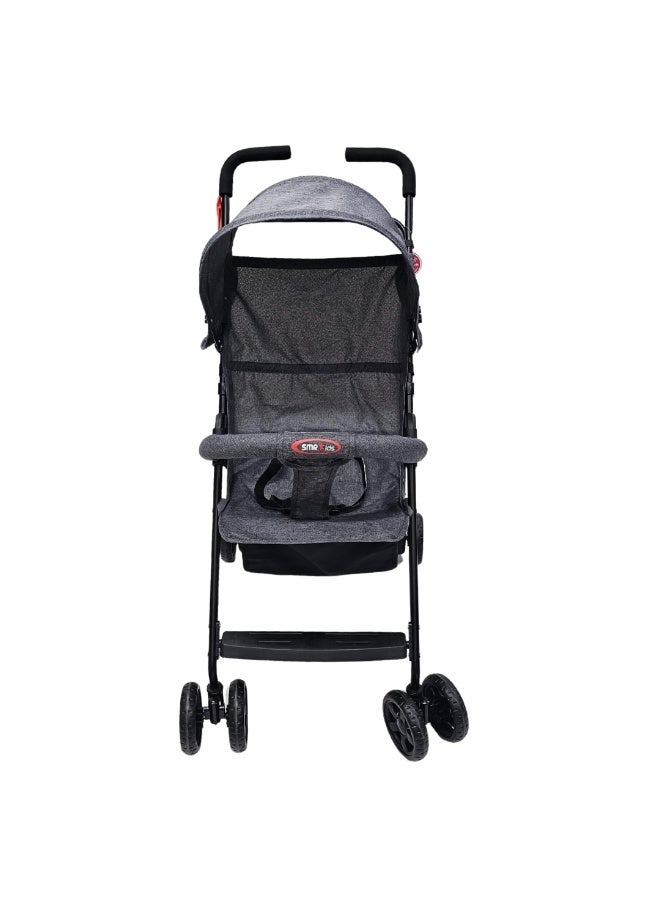 اس ام ار كيدز عربة أطفال خفيفة قابلة للطي، رمادي، مع مظلة واسعة، حزام أمان، وسلة تخزين، مناسبة للأطفال من 6 أشهر حتى 3 سنوات - Image 2