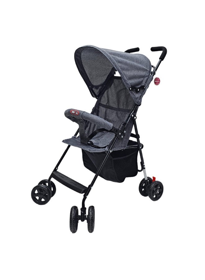 اس ام ار كيدز عربة أطفال خفيفة قابلة للطي، رمادي، مع مظلة واسعة، حزام أمان، وسلة تخزين، مناسبة للأطفال من 6 أشهر حتى 3 سنوات - Image 3