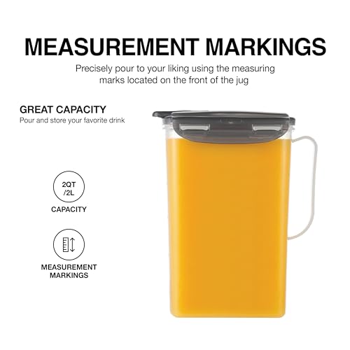 LocknLock Aqua Fridge Door Water Jug with Handle BPA Free Plastic Pitcher with Flip Top Lid Perfect for Making Teas and Juices, 2 Quarts, Gray - Image 4