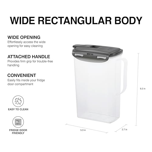 LocknLock Aqua Fridge Door Water Jug with Handle BPA Free Plastic Pitcher with Flip Top Lid Perfect for Making Teas and Juices, 2 Quarts, Gray - Image 3