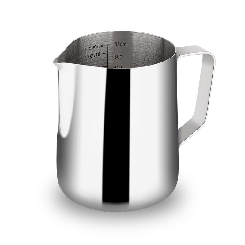 watchget Stainless Steel Milk Frothing Pitcher 20oz600ml Espresso Steaming Pitcher for Cappuccino Latte Art Coffee Machine Accessories Milk Jug Coffee Frother Cup Silver